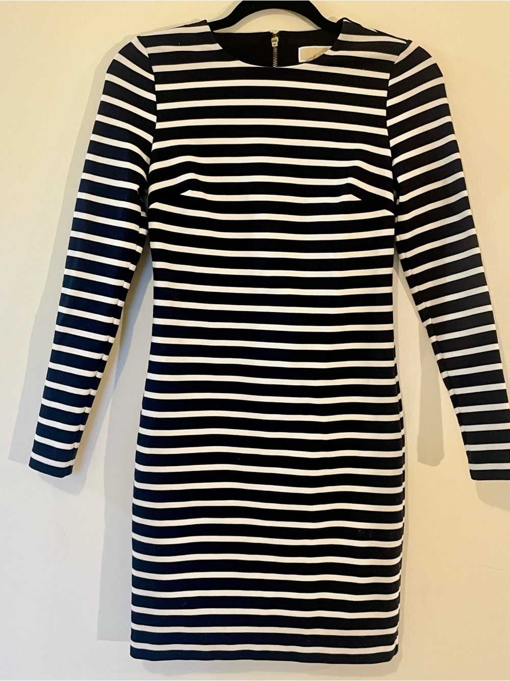 Michael Kors Black & White Striped Long-Sleeve Sheath Dress